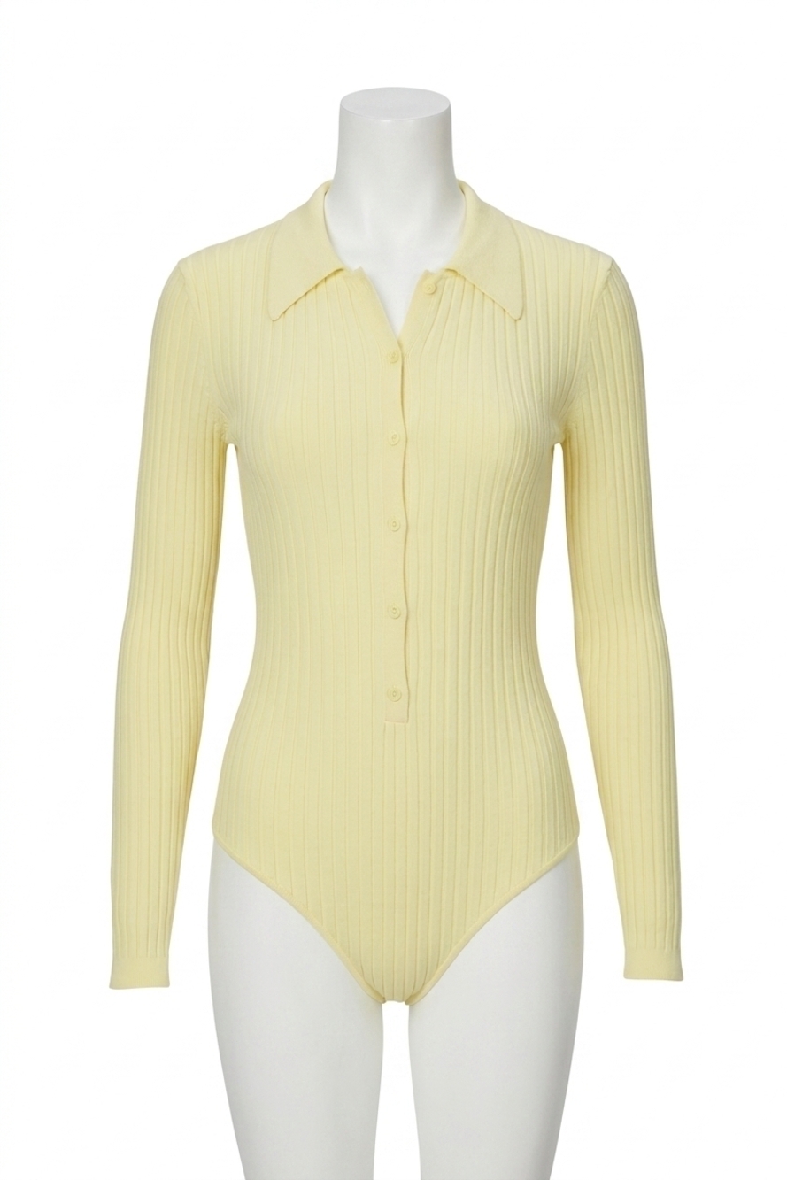 NEW RONNY KOBO cyndie knit bodysuit in pale yellow